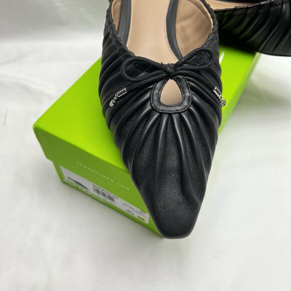 Sam Edelman Julia Black Leather Ruched Pointed Toe Bow Detail Mules Size 9.5 - Picture 2 of 10